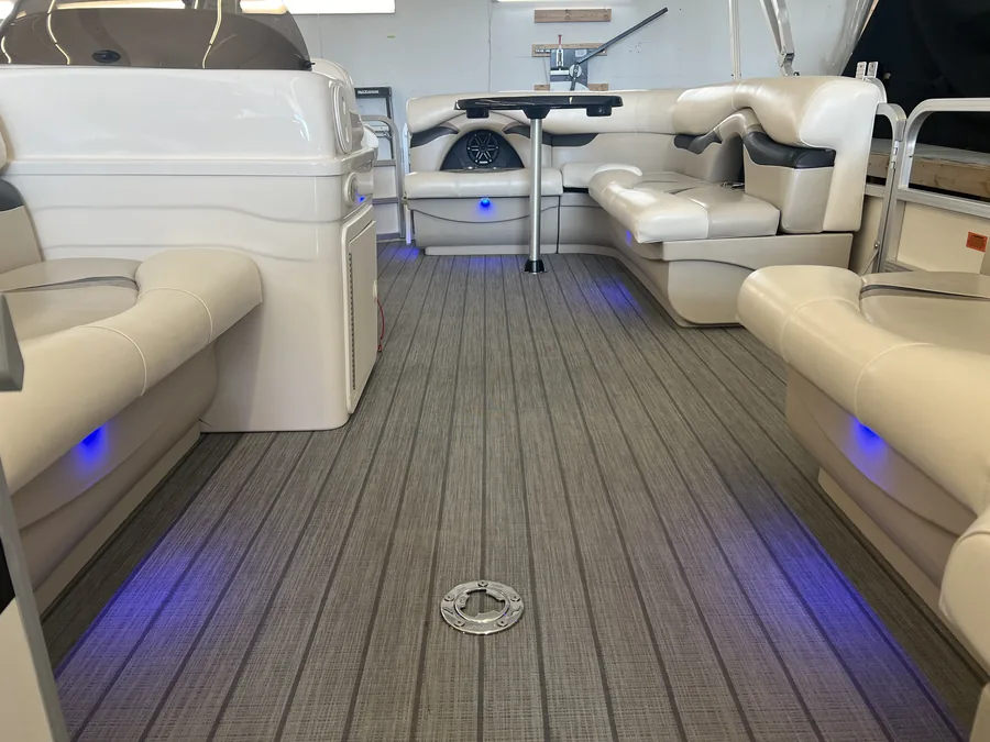 Lavigne's Car Audio installed LED accent lighting along a pontoon deck in North Bay, Ontario