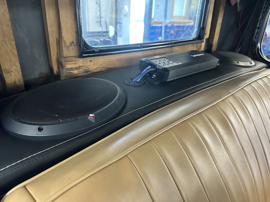 Lavigne's Car Audio installed rear speakers and an amplifier in a vehicle in North Bay, Ontario