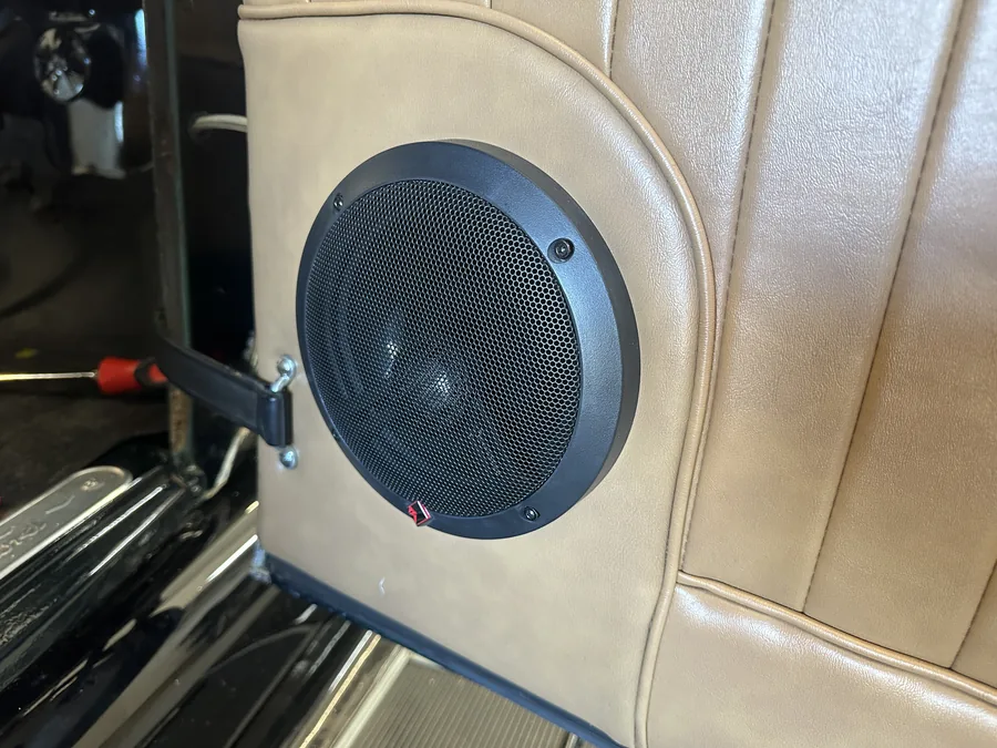 Lavigne's Car Audio installed a speaker in a factory-style panel in North Bay, Ontario