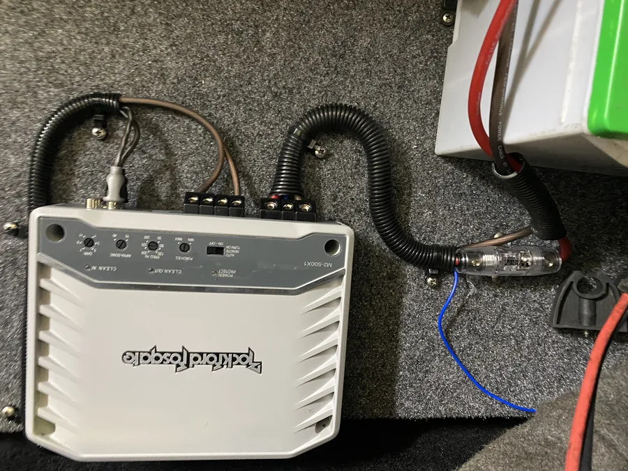 Lavigne's Car Audio installed and wired a Rockford Fosgate marine amplifier in North Bay, Ontario